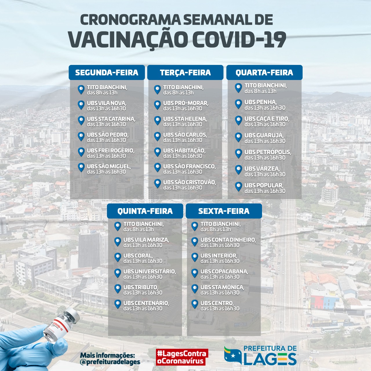 Prefeitura de Lages Coronavírus: Polos de Vacinação Volante iniciam nesta segunda-feira (8)