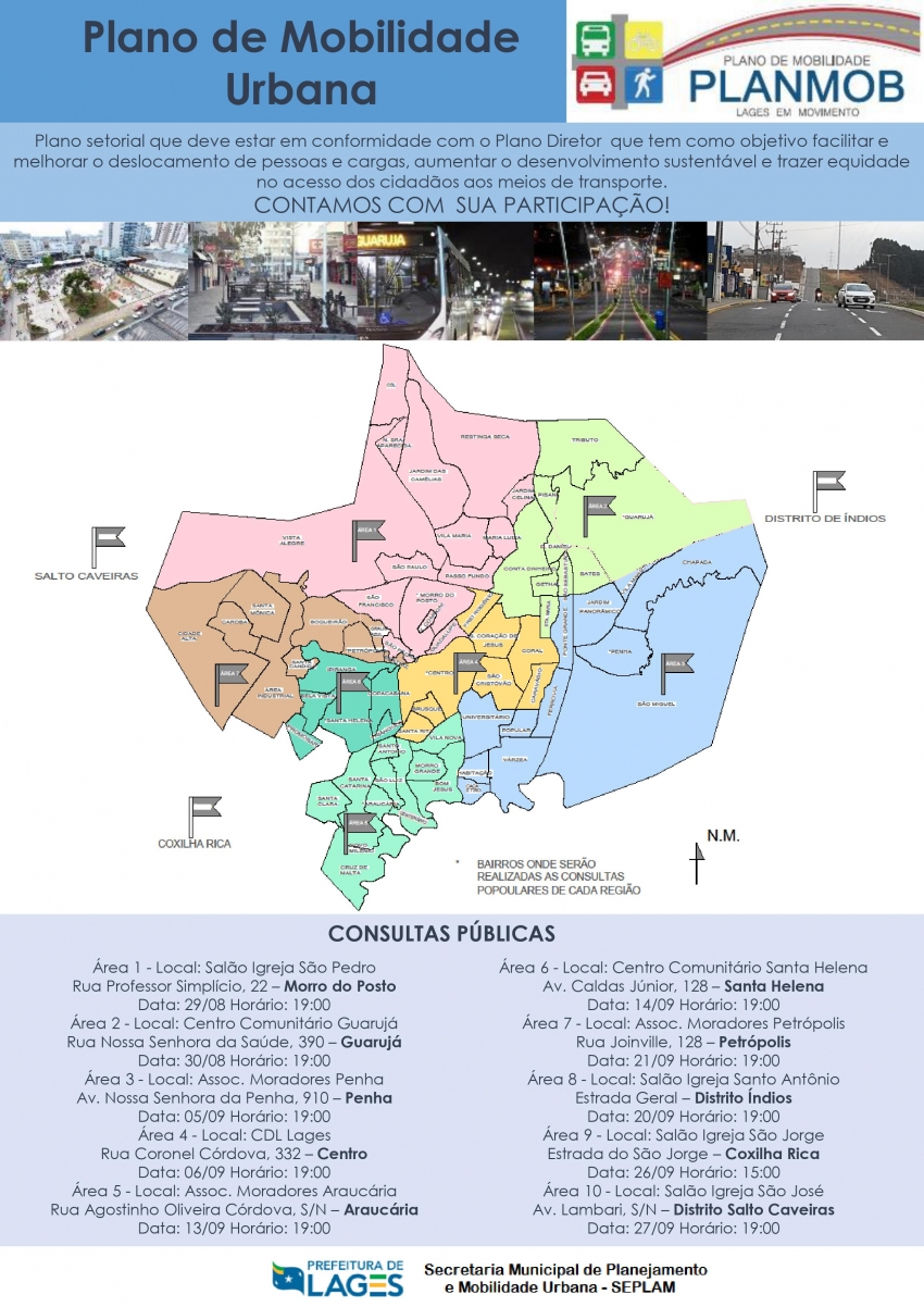 População de localidades urbanas e rurais poderá participar de consultas públicas referentes ao Plano de Mobilidade de Lages em dez datas em agosto e setembro  - 2022-08-22 11:23:16