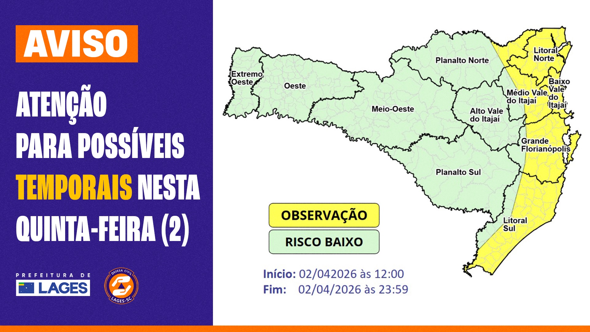 Prefeitura de Lages Prefeitura de Lages monitora condições para temporais no decorrer desta quinta-feira (2)