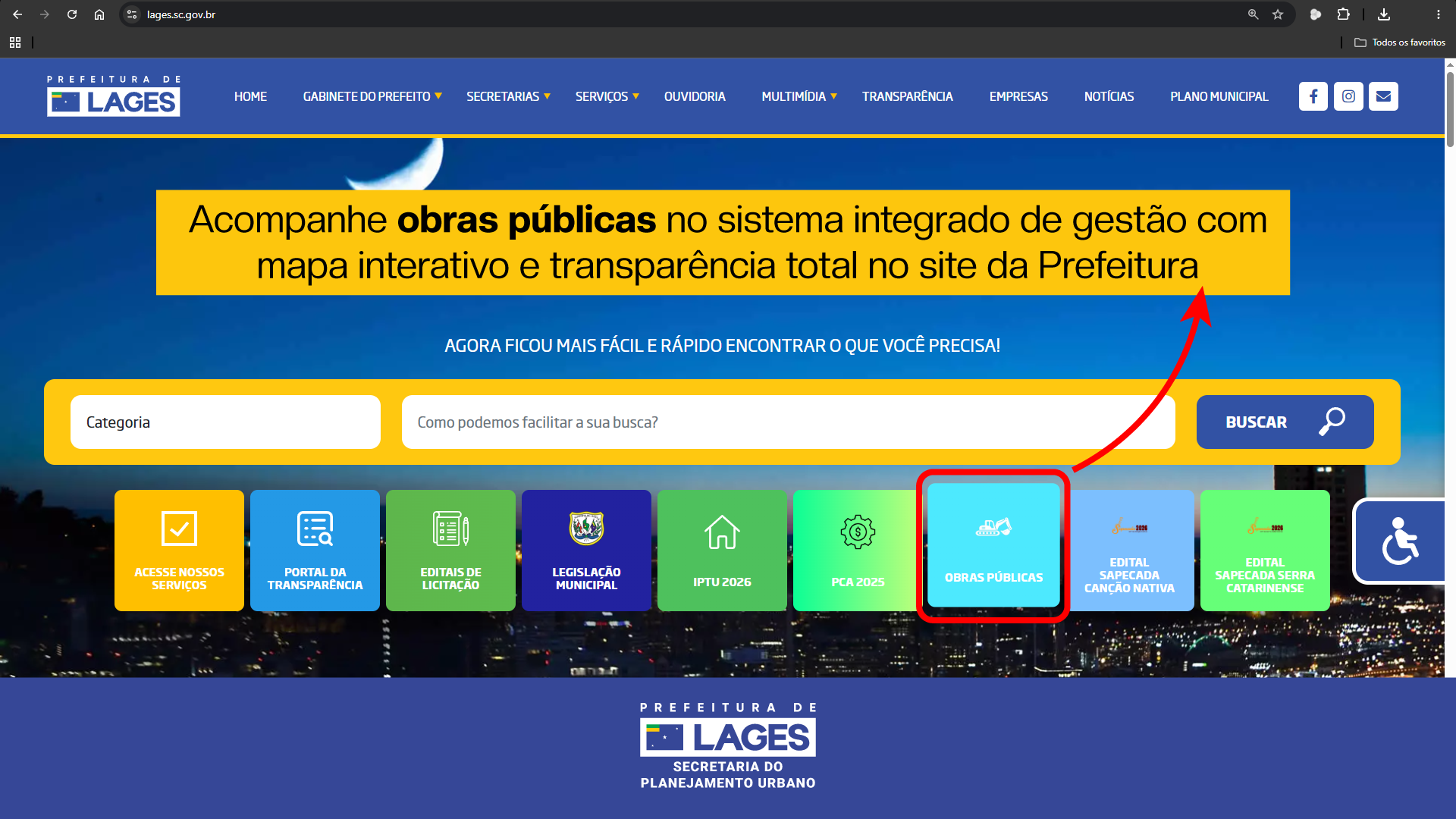 Prefeitura de Lages Cidadãos podem acompanhar obras públicas no sistema integrado de gestão com mapa interativo e transparência total no site da Prefeitura