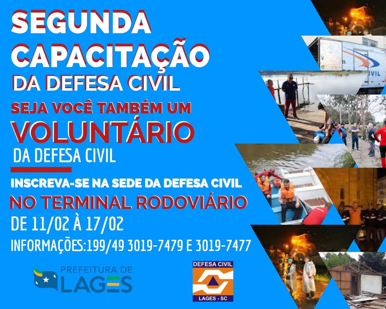 Prefeitura de Lages Defesa Civil de Lages abre inscrições para nova capacitação de voluntários