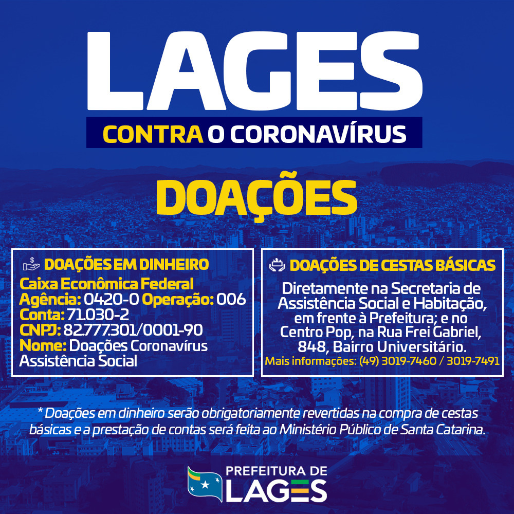 Prefeitura de Lages Coronavírus: Prefeito Ceron decreta regras pra doações em dinheiro recebidas pelo Município devido à Covid-19