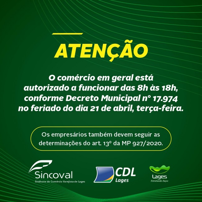 Prefeitura de Lages Coronavírus: comércio de Lages autorizado a abrir no feriado de Tiradentes