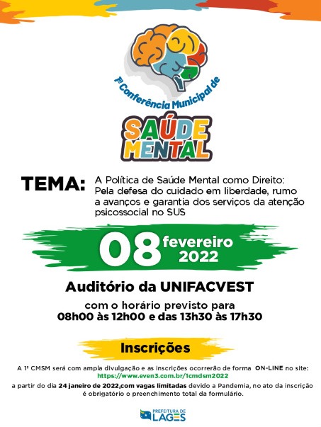 Prefeitura de Lages Secretaria da Saúde realizará a Conferência Municipal de Saúde Mental