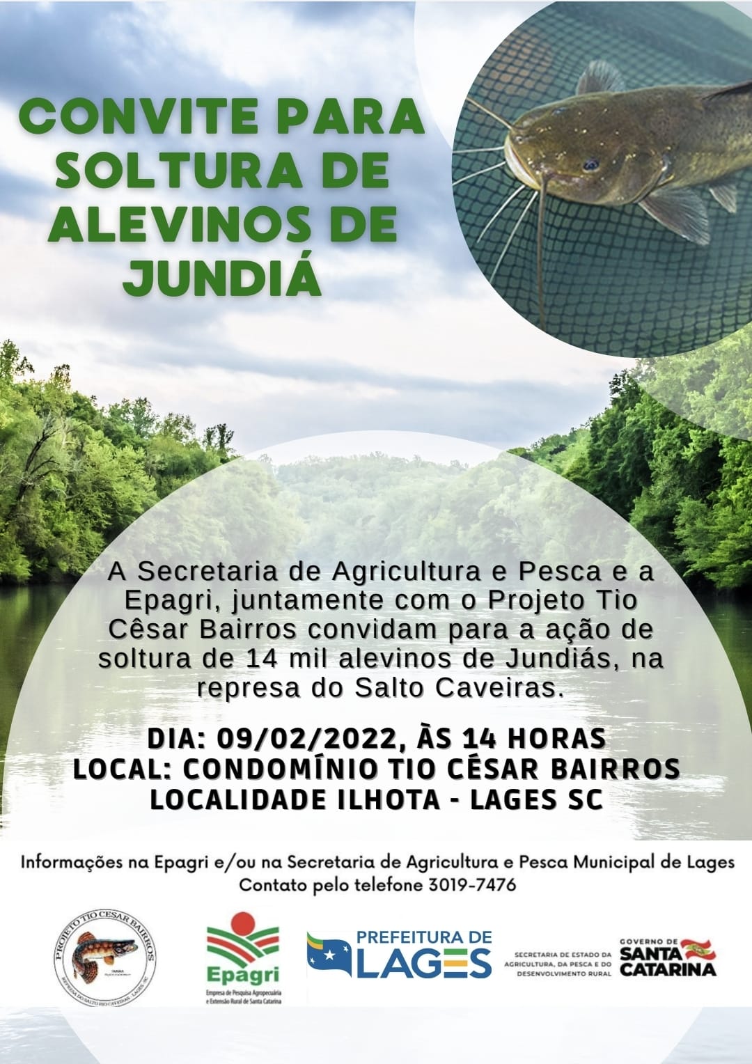 Prefeitura de Lages Secretaria da Agricultura e Pesca é parceira em evento de soltura de 14 mil alevinos no Salto Caveiras