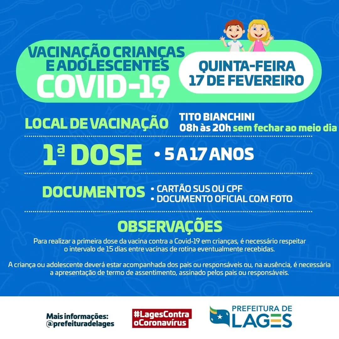 Prefeitura de Lages Coronavírus: quinta-feira (17) com vacinação nos períodos da manhã, tarde e noite em Lages