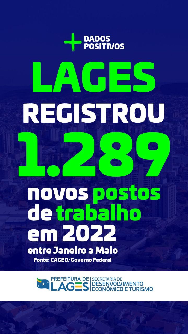Prefeitura de Lages Lages tem saldo positivo de 1.289 empregos com carteira assinada em cinco meses, aponta Caged