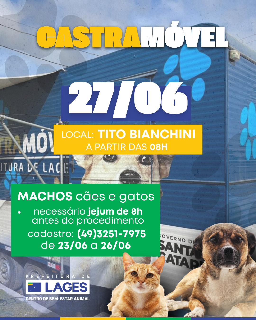 Prefeitura de Lages Cadastro para mutirão de castração começa hoje