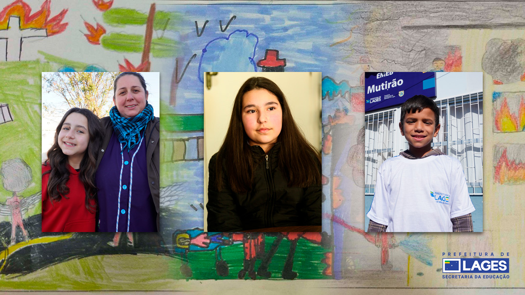Prefeitura de Lages Orgulho Lageano ❤️ - Vem ver! Pedro, Amanda e Lara - Sistema Municipal de Educação celebra seus vencedores do Concurso de Desenho sobre os 60 Anos do Corpo de Bombeiros Militar em Lages