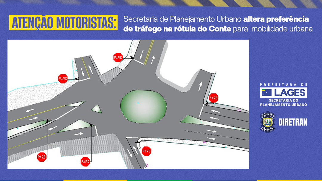 Prefeitura de Lages Atenção motoristas: preferencial na rotatória do bairro Conte será alterada a partir da próxima segunda-feira
