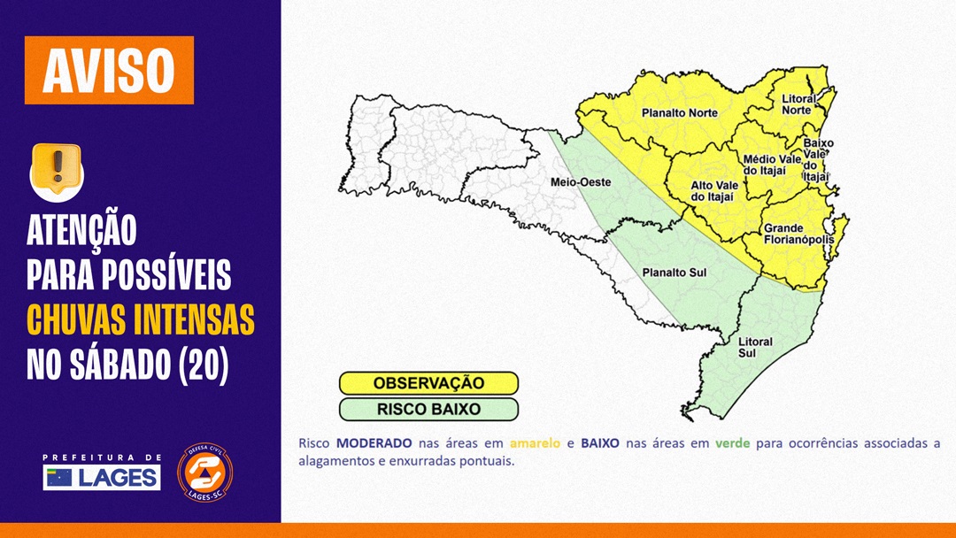 Prefeitura de Lages Prefeitura orienta população sobre previsão de chuva intensa para este sábado e intensifica medidas preventivas
