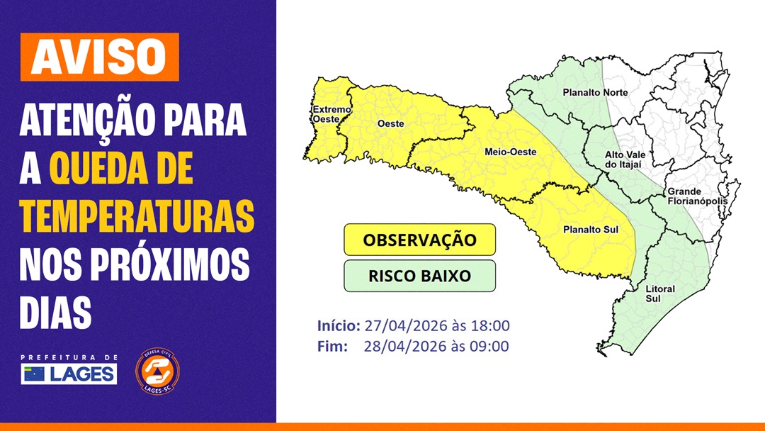 Prefeitura de Lages Prefeitura de Lages orienta população sobre queda brusca de temperatura prevista para os próximos dias