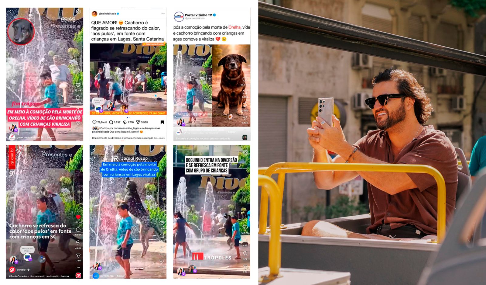 Prefeitura de Lages Cão brincando em chafariz junto de crianças em Lages vira símbolo de leveza e respeito